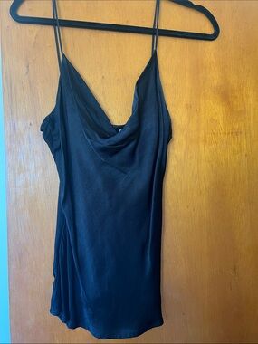 Zara Satin Cowl Neck Top - Black